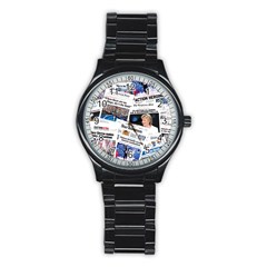 Hillary 2016 Historic Newspaper Collage Stainless Steel Round Watch by blueamerica