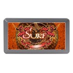 Surfing, Surfboard With Floral Elements  And Grunge In Red, Black Colors Memory Card Reader (Mini) Front