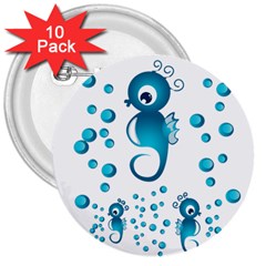 Seahorsesb 3  Buttons (10 Pack)  by vanessagf