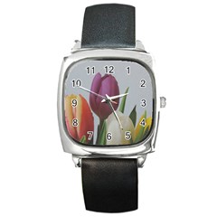 Tulips Square Metal Watch by picsaspassion