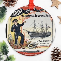 Vintage Advertisement British Navy Marine Typography Round Ornament (two Sides)  by yoursparklingshop