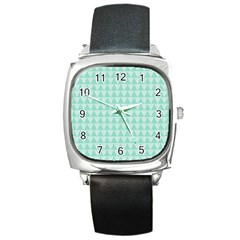 Mint Color Triangle Pattern Square Metal Watch by picsaspassion