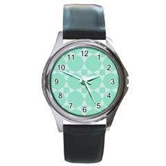 Mint Color Star - Triangle Pattern Round Metal Watch by picsaspassion