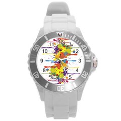 Crazy Multicolored Double Running Splashes Round Plastic Sport Watch (l) by EDDArt