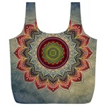 Folk Art Lotus Mandala Dirty Blue Red Full Print Recycle Bags (L)  Front