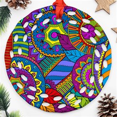 Pop Art Paisley Flowers Ornaments Multicolored Round Filigree Ornament (2side) by EDDArt