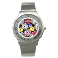 Colorful Retro Circular Pattern Stainless Steel Watch by DanaeStudio