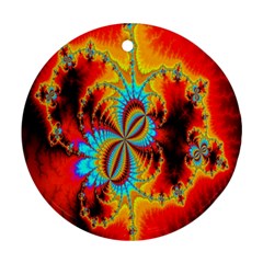 Crazy Mandelbrot Fractal Red Yellow Turquoise Ornament (round)  by EDDArt