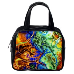 Abstract Fractal Batik Art Green Blue Brown Classic Handbags (one Side) by EDDArt