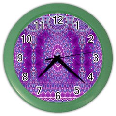 India Ornaments Mandala Pillar Blue Violet Color Wall Clocks by EDDArt