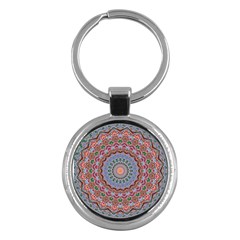 Abstract Painting Mandala Salmon Blue Green Key Chains (round)  by EDDArt