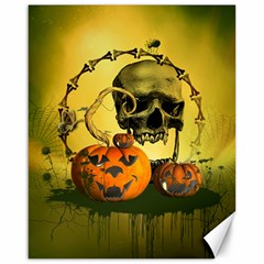 Halloween, Funny Pumpkins And Skull With Spider Canvas 16  X 20   by FantasyWorld7