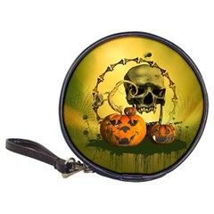 Halloween, Funny Pumpkins And Skull With Spider Classic 20-cd Wallets by FantasyWorld7