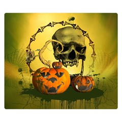 Halloween, Funny Pumpkins And Skull With Spider Double Sided Flano Blanket (small)  by FantasyWorld7