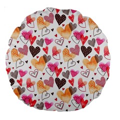 Colorful Cute Hearts Pattern Large 18  Premium Round Cushions by TastefulDesigns