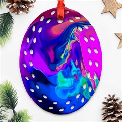 The Perfect Wave Pink Blue Red Cyan Oval Filigree Ornament (2-side)  by EDDArt