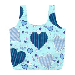 Light And Dark Blue Hearts Full Print Recycle Bags (l)  by LovelyDesigns4U