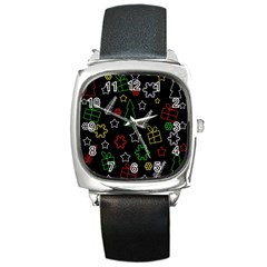 Colorful Xmas Pattern Square Metal Watch by Valentinaart