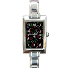 Green And  Red Xmas Pattern Rectangle Italian Charm Watch by Valentinaart