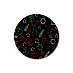 Green And  Red Xmas Pattern Rubber Coaster (round)  by Valentinaart