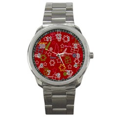 Red Xmas Pattern Sport Metal Watch by Valentinaart