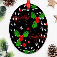 Happy Holidays Pattern Ornament (oval Filigree)  by Valentinaart