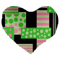 Green And Pink Collage Large 19  Premium Flano Heart Shape Cushions by Valentinaart