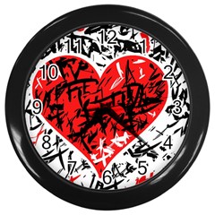 Red Hart - Graffiti Style Wall Clocks (black) by Valentinaart