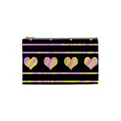 Pink And Yellow Harts Pattern Cosmetic Bag (small)  by Valentinaart