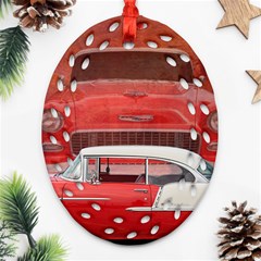 Classic Car Chevy Bel Air Dodge Red White Vintage Photography Oval Filigree Ornament (2-side)  by yoursparklingshop