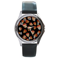 Chocolate Strawberries Pattern Round Metal Watch by Valentinaart