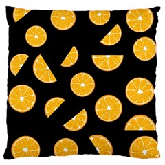 Oranges Pattern - Black Large Flano Cushion Case (one Side) by Valentinaart