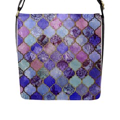 Blue Toned Moroccan Mosaic  Flap Messenger Bag (l)  by Brittlevirginclothing