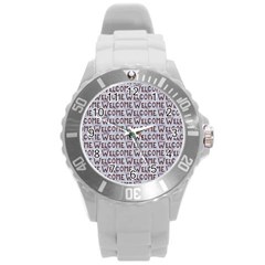 Welcome Letters Pattern Round Plastic Sport Watch (l) by dflcprints