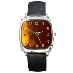 Yellow And Orange Blurred Lights Orange Gerberas Yellow Bokeh Background Square Metal Watch by Amaryn4rt