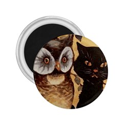 Owl And Black Cat 2 25  Magnets by Nexatart