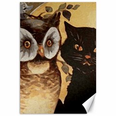 Owl And Black Cat Canvas 12  X 18   by Nexatart