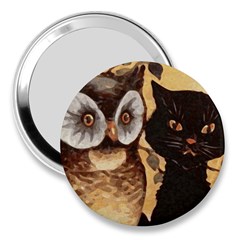 Owl And Black Cat 3  Handbag Mirrors by Nexatart