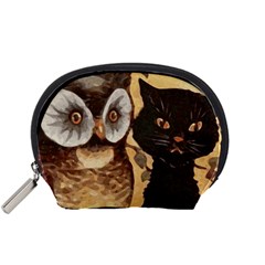 Owl And Black Cat Accessory Pouches (small)  by Nexatart