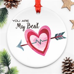 You Are My Beat / Pink And Teal Hearts Pattern (white)  Ornament (round) by FashionFling