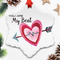 You Are My Beat / Pink And Teal Hearts Pattern (white)  Ornament (snowflake) by FashionFling