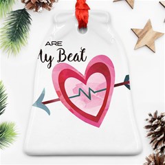 You Are My Beat / Pink And Teal Hearts Pattern (white)  Ornament (bell) by FashionFling