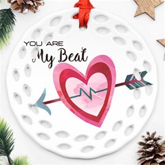 You Are My Beat / Pink And Teal Hearts Pattern (white)  Round Filigree Ornament (two Sides) by FashionFling