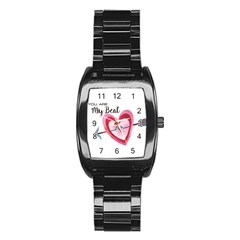 You Are My Beat / Pink And Teal Hearts Pattern (white)  Stainless Steel Barrel Watch by FashionFling