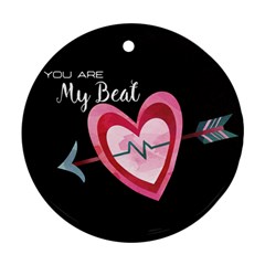 You Are My Beat / Pink And Teal Hearts Pattern (black)  Ornament (round) by FashionFling