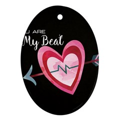 You Are My Beat / Pink And Teal Hearts Pattern (black)  Ornament (oval) by FashionFling