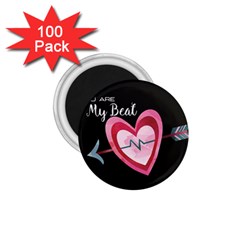 You Are My Beat / Pink And Teal Hearts Pattern (black)  1 75  Magnets (100 Pack)  by FashionFling