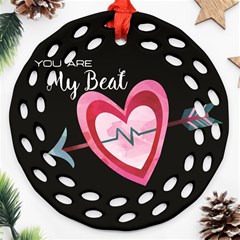 You Are My Beat / Pink And Teal Hearts Pattern (black)  Ornament (round Filigree) by FashionFling