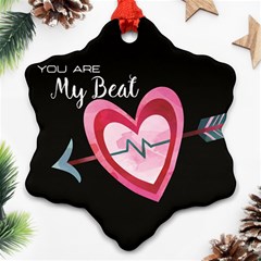 You Are My Beat / Pink And Teal Hearts Pattern (black)  Ornament (snowflake) by FashionFling