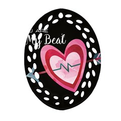 You Are My Beat / Pink And Teal Hearts Pattern (black)  Oval Filigree Ornament (two Sides) by FashionFling